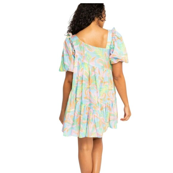 Alden Adair $328 Boho Mini Dress Puff Sleeve Asymmetric Neck Shift Chandler XS - Picture 3 of 9